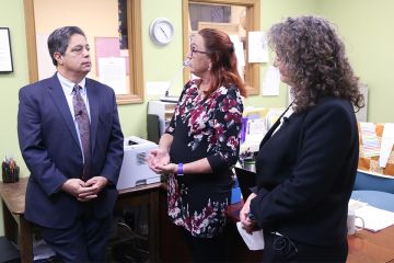 Senator Jay Costa talks about adult Literacy programs in Pittsburgh  with CEO Carey Harris and East End coordinator Lisa Morse