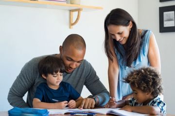 Parents and children study together